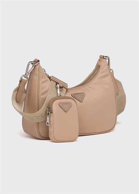 prada re-edition 2005 nylon shoulder bag beige